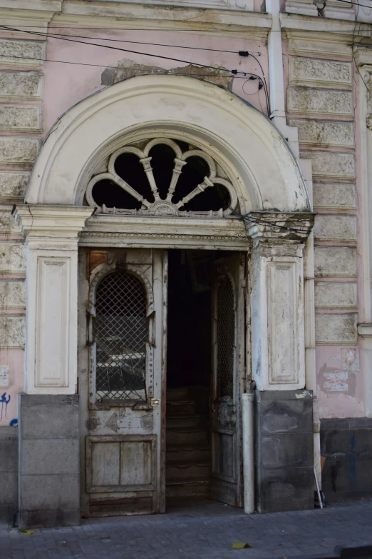 a door that is inside of an old building