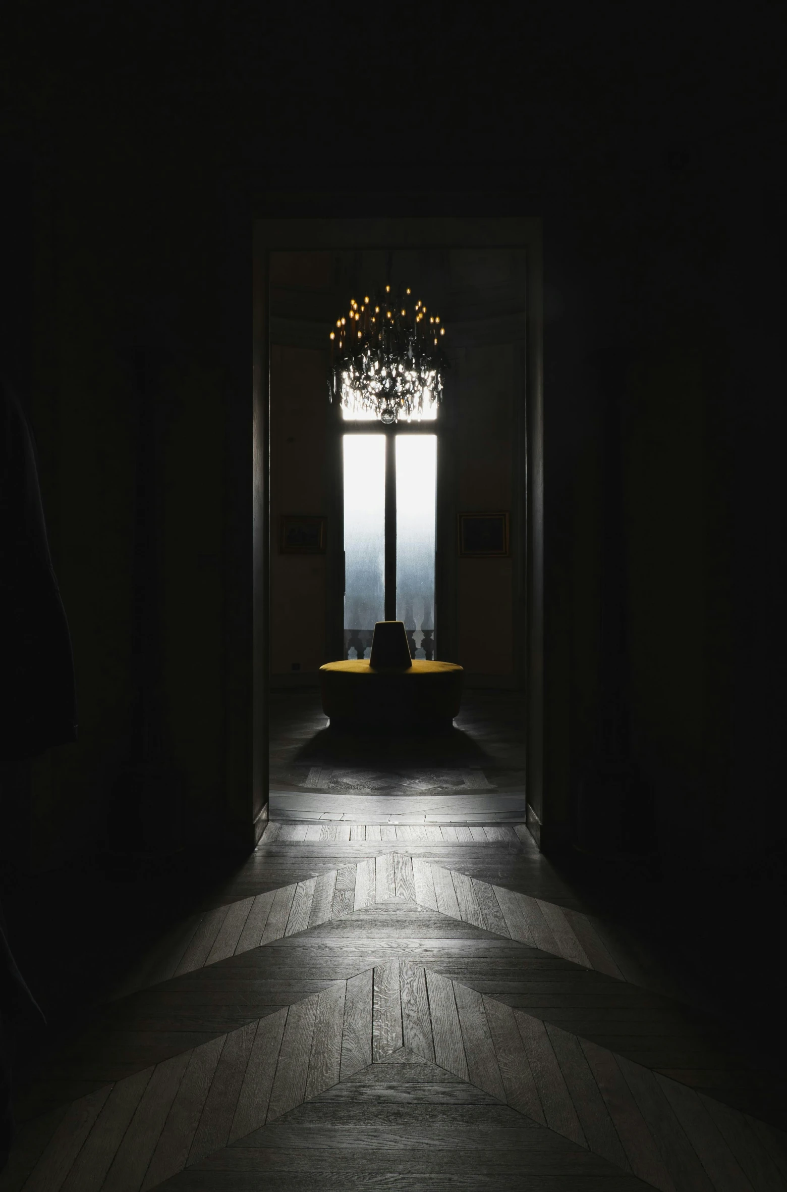 the door way with a bright light is shown