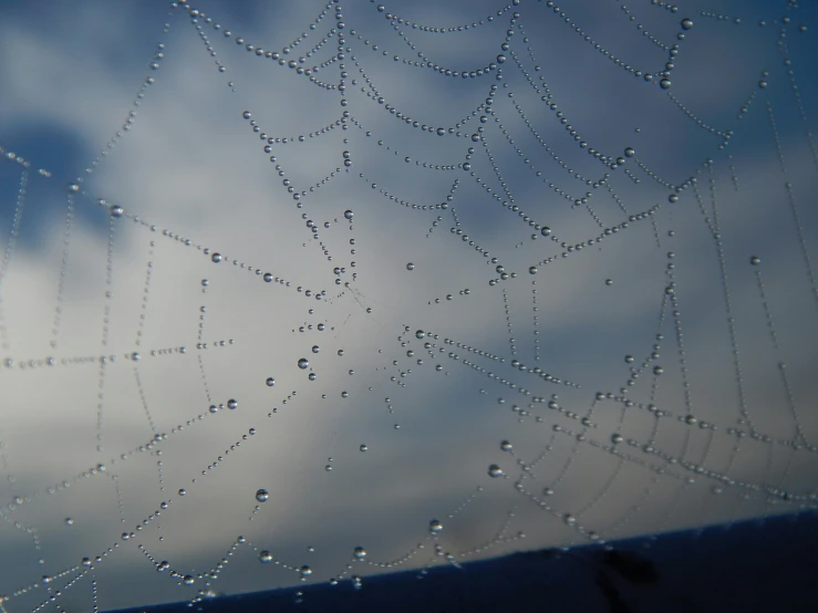 rain drops are seen in a window with a sky background