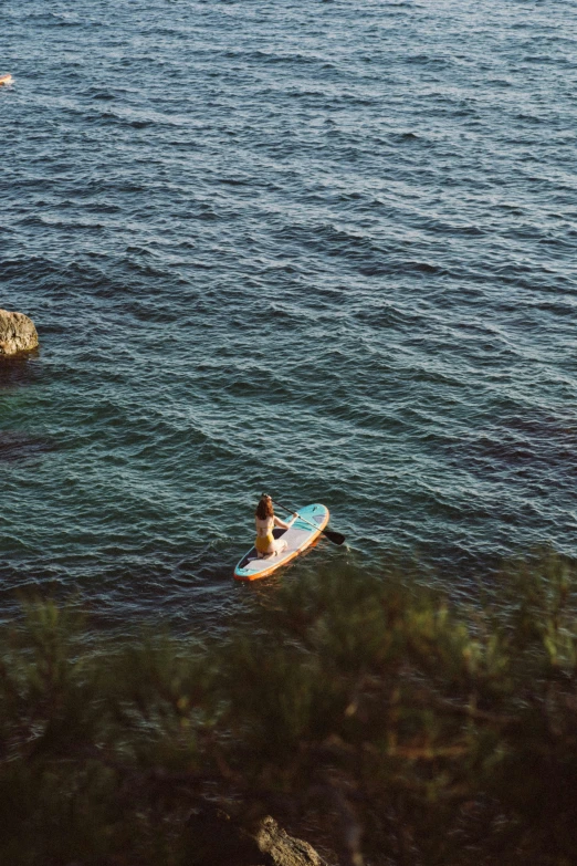 a person in the water on a surfboard