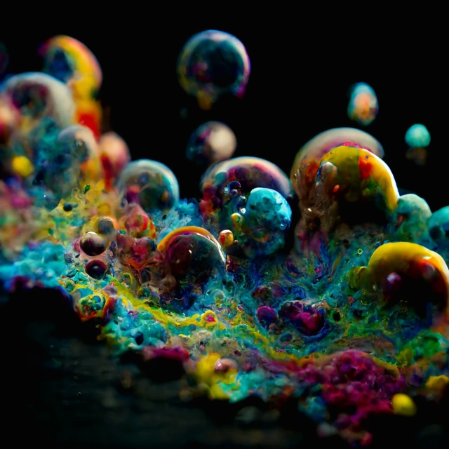 some multi colored bubbles floating in the air