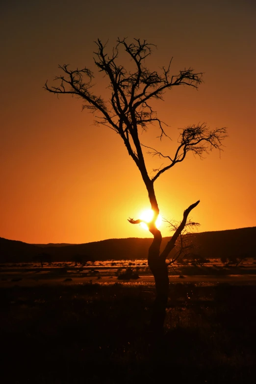 the sun is setting on an empty field