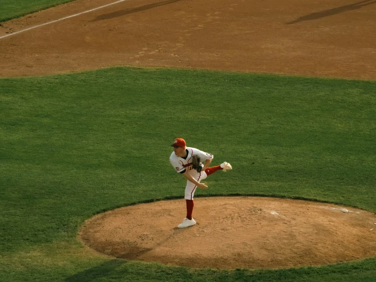 the pitcher was throwing the baseball during a game