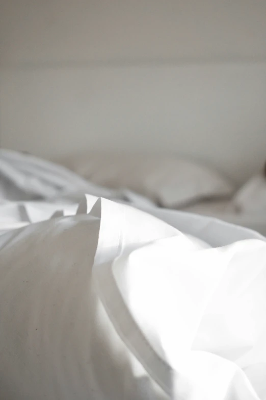 white bed sheets and pillows are in the sunlight