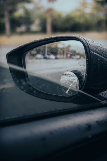 the reflection of a car in the side mirror