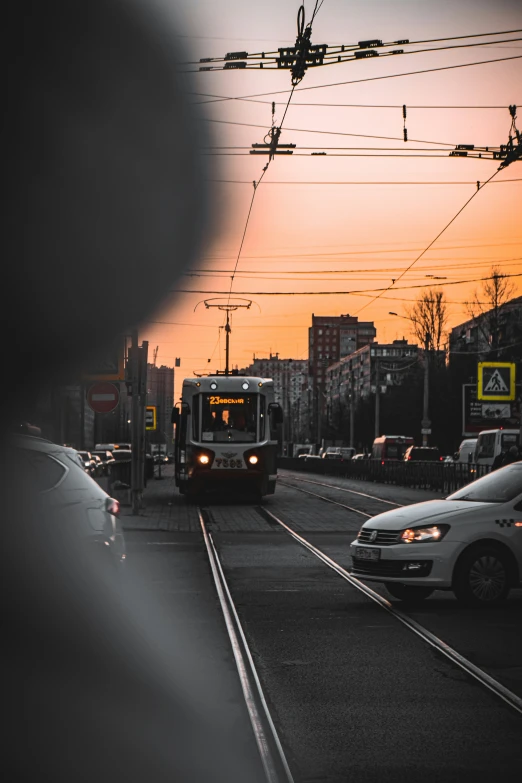 a picture looking at traffic at a train station