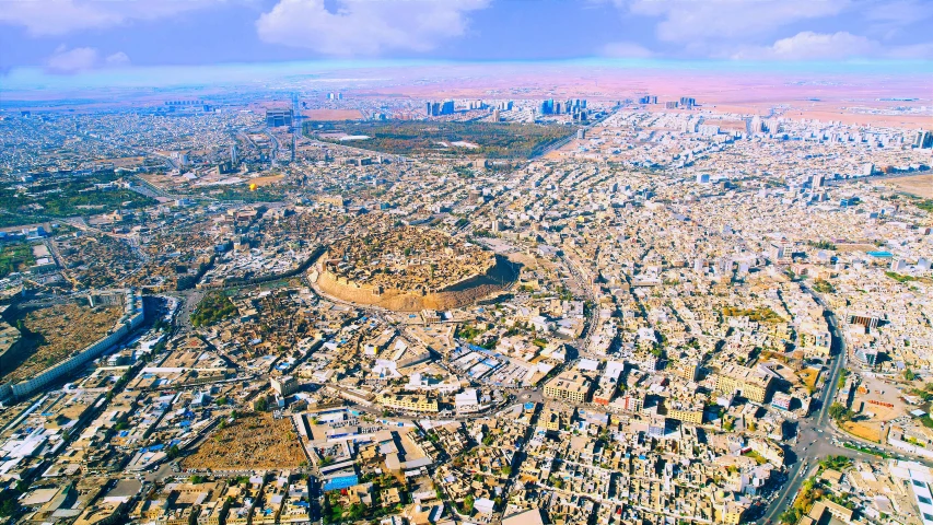 an aerial view of city life in a desert area