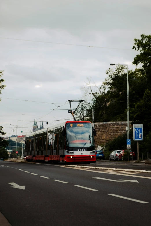 the transit bus has stopped on the street