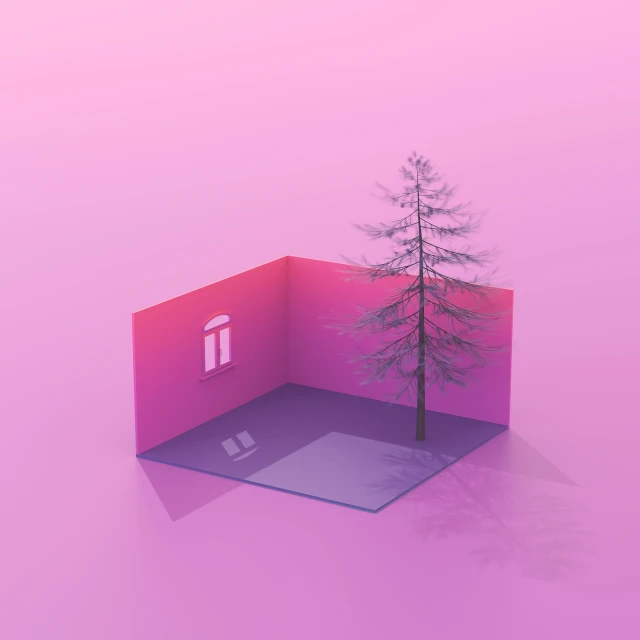a minimalistic po with tree on a pink background