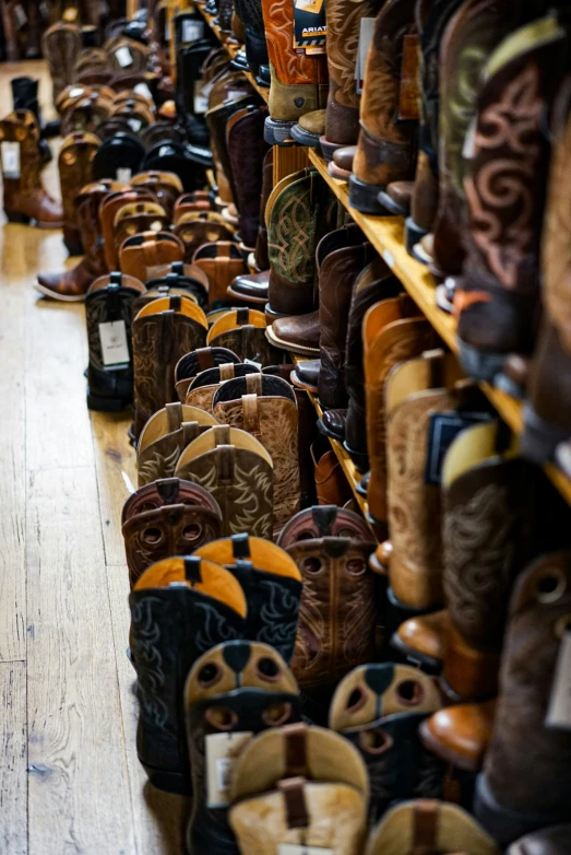 many different types of shoes lined up in a row