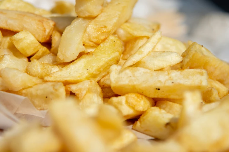 crispy fries are piled into small piles