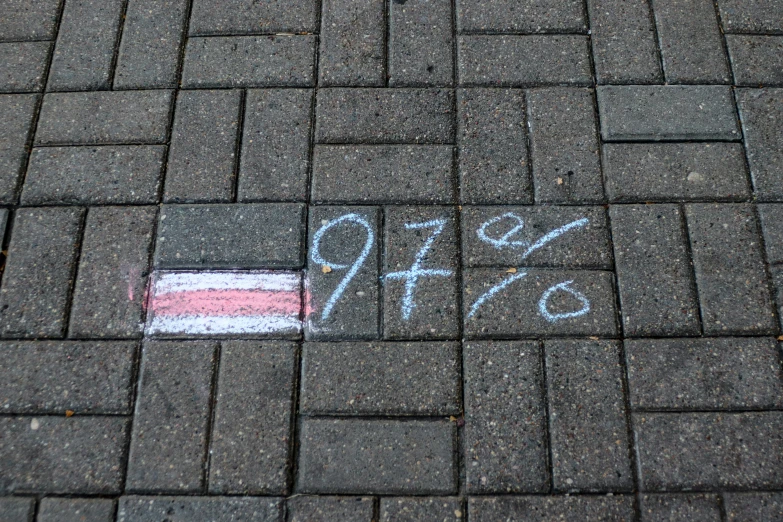 a street pavement with the number 19 and a parking line marked in chalk