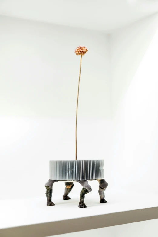 the sculpture features an unique plant that grows from its legs