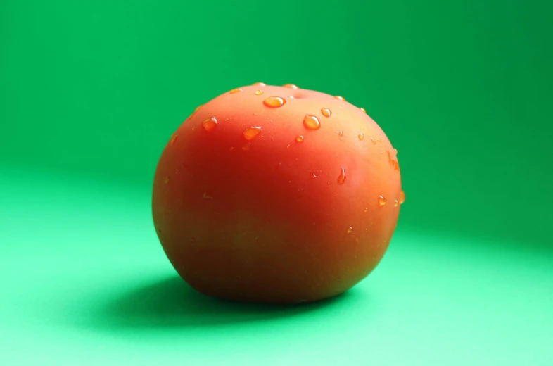 a close up of a tomato with water droplets