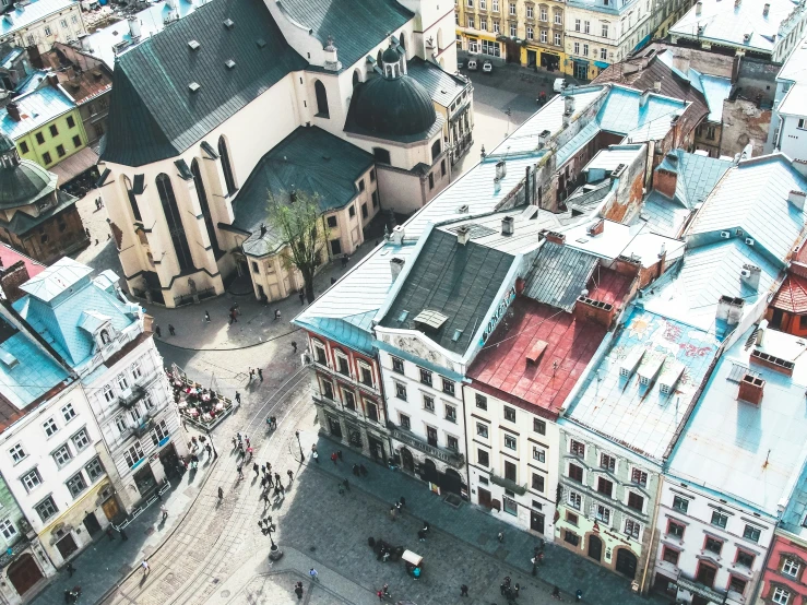 a bird's eye view of the buildings in this town