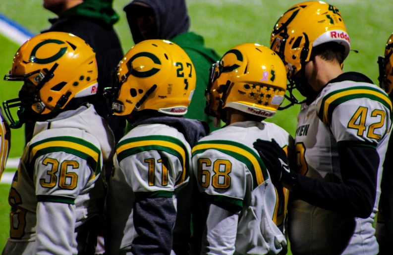 the team has all yellow helmets on for their game