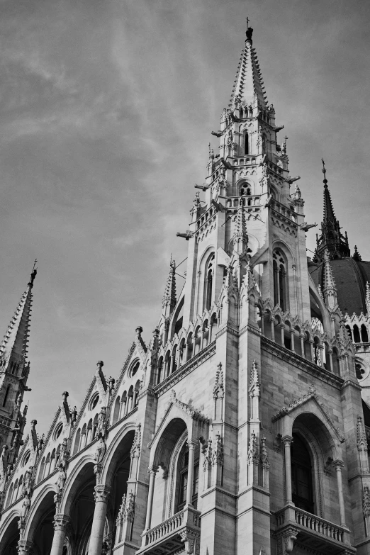 a very tall castle type building with several towers