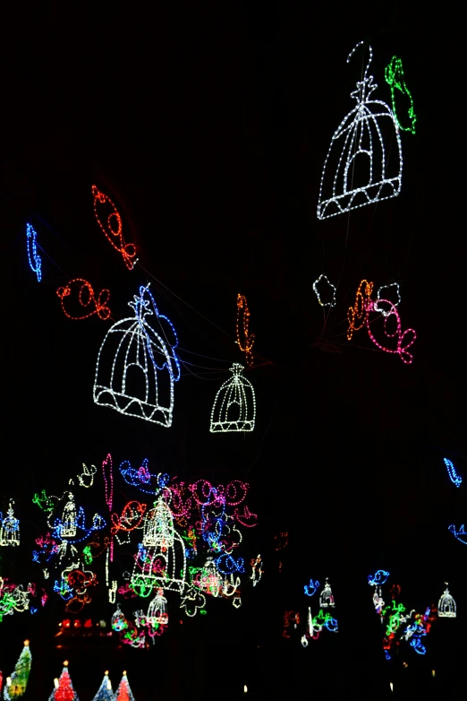 a dark night with colorful christmas lights