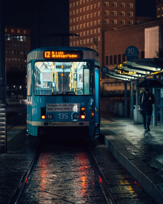 a bus is parked on a city street