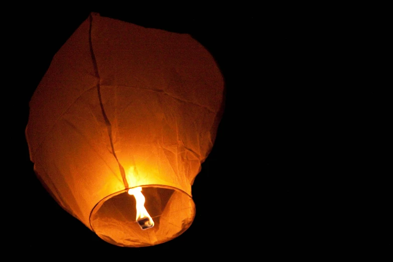 the inside of a paper lantern lit in the dark