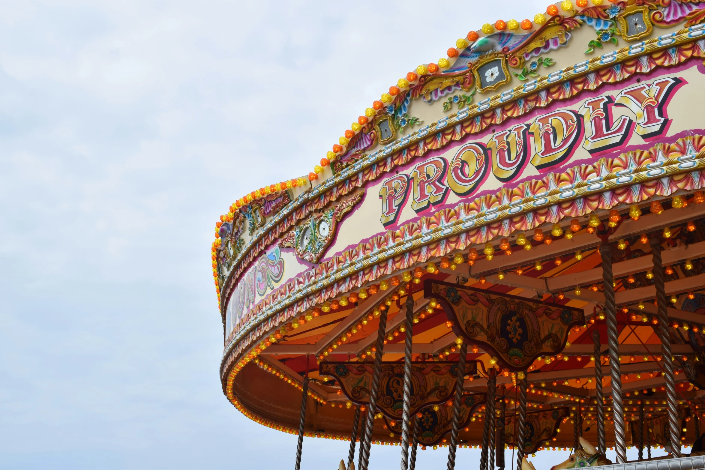 a close up view of the outside of a carousel