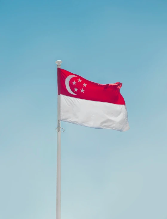 a red and white flag with a star on it