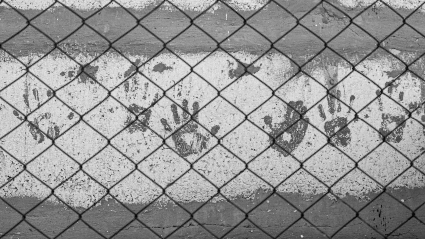 the picture is black and white and has a wire fence