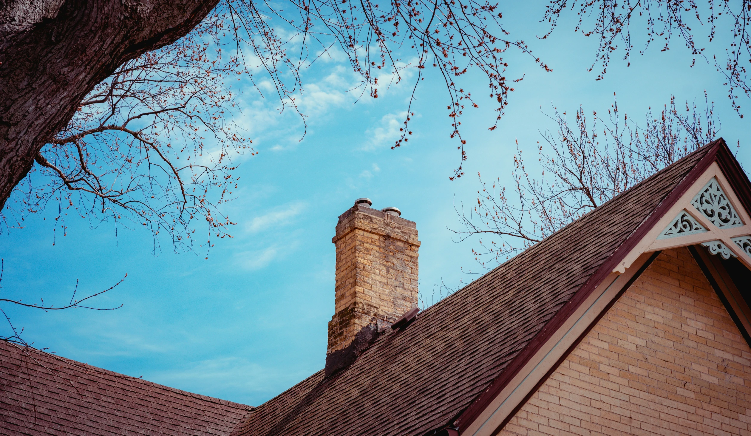 a close up s of the roof of a brick building