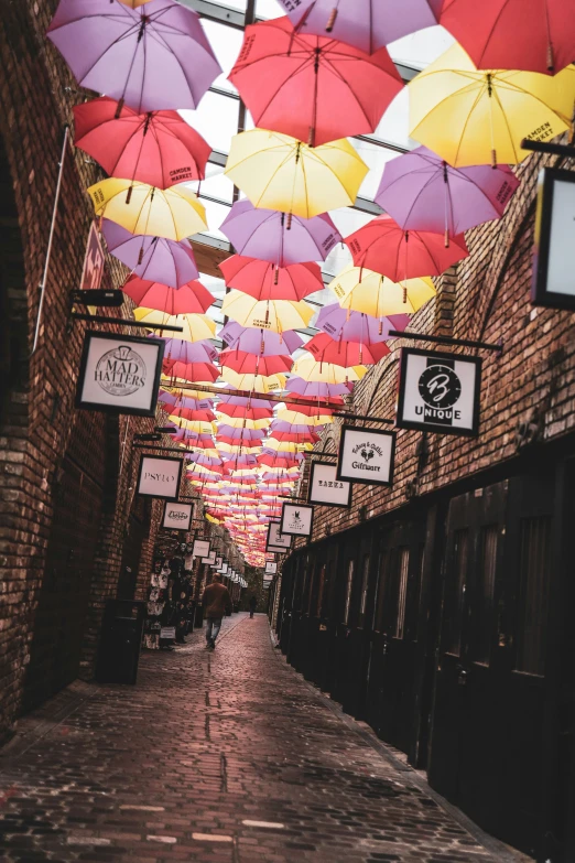 a view down an alley way in an urban area