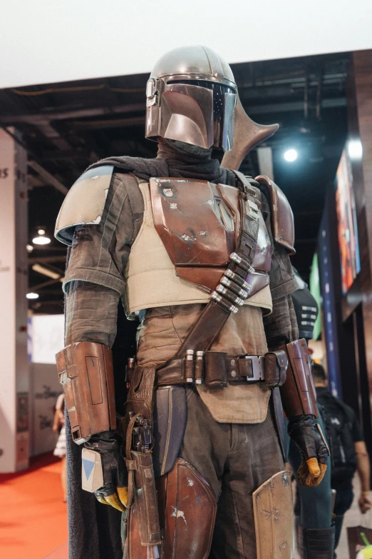 a man in a star wars costume on display