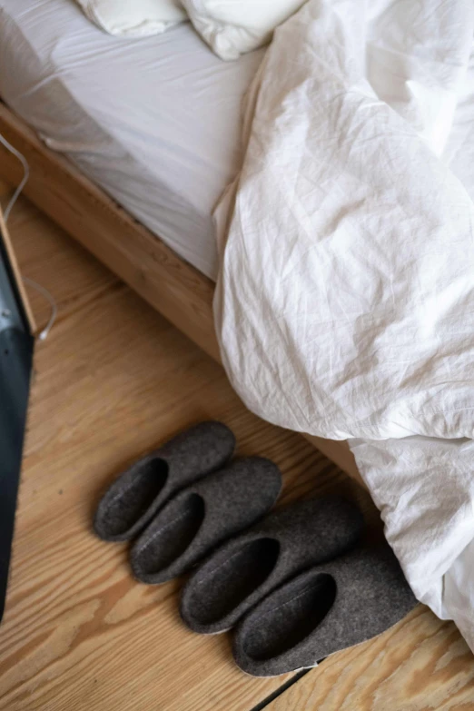 a couple of shoes that are on a wooden floor