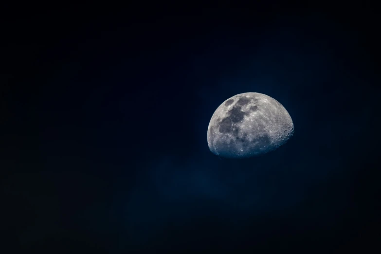 the moon with its shadow taken on the side of it