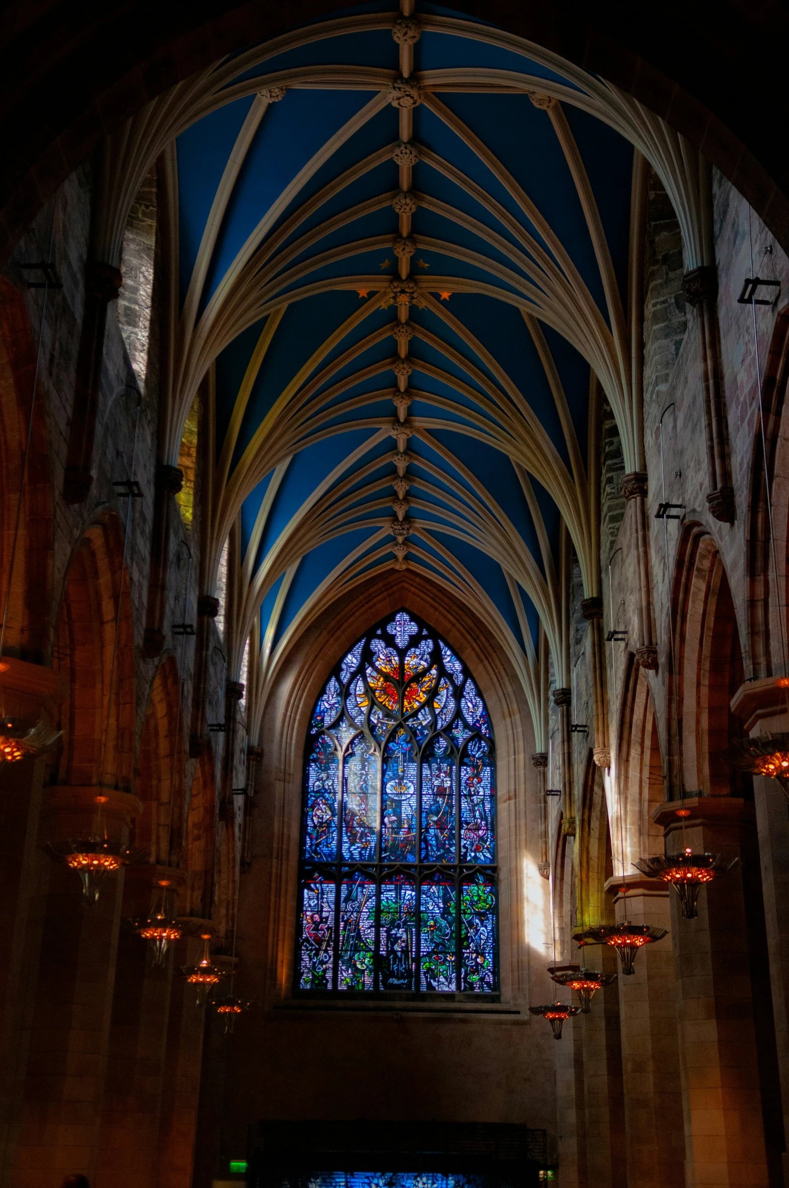 the cathedral is in full display with colorful lights