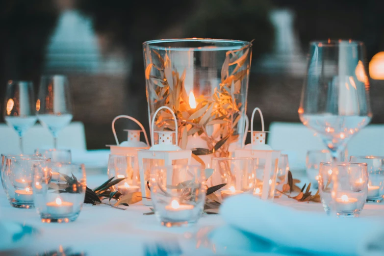 an arrangement of wedding tables are seen in this image
