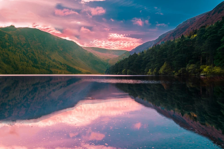 beautiful scenery with green mountain ranges and water