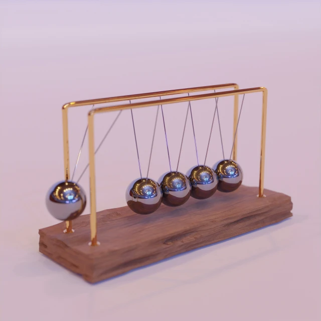 a piece of wooden display with three silver balls