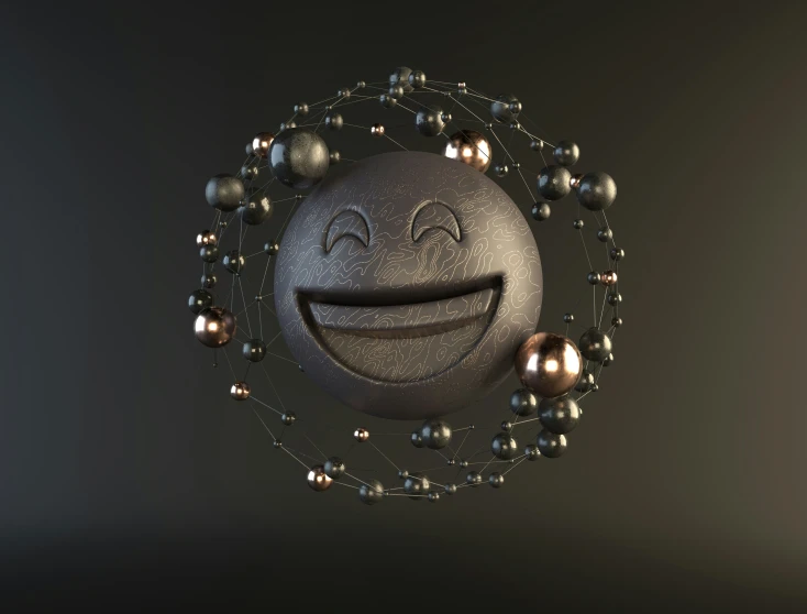 a happy smiley face with eyes and beads in an array of balls