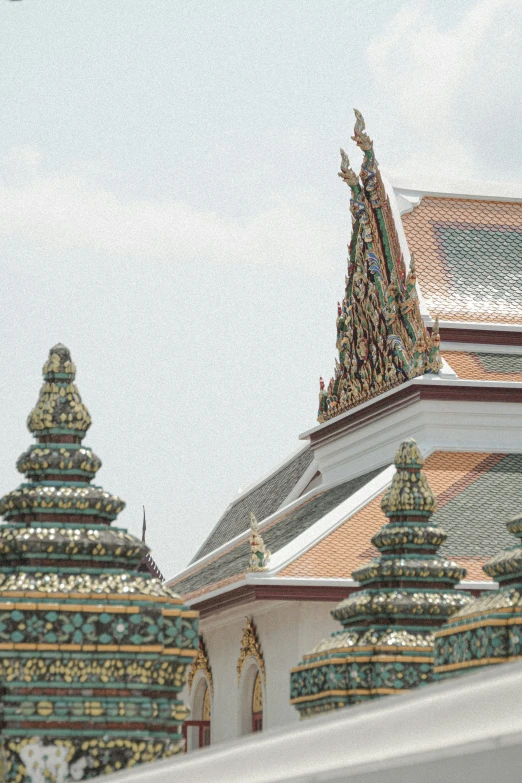 the roof of a building is decorated with elaborate tiles