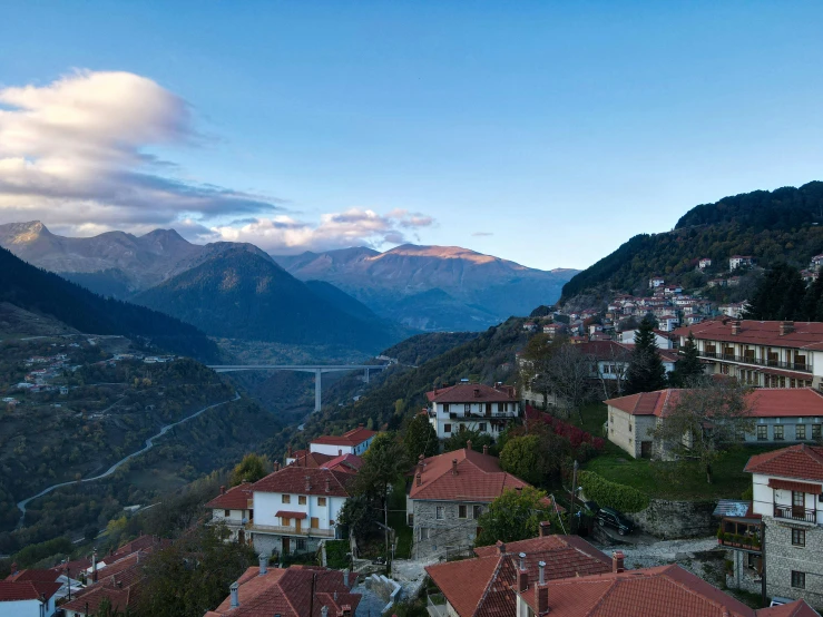 a town is shown on a mountain range