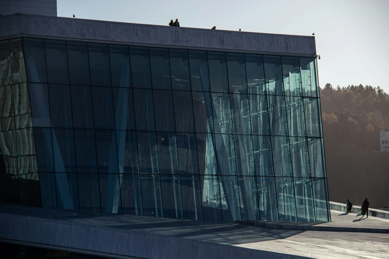 this building has several windows with very long glass