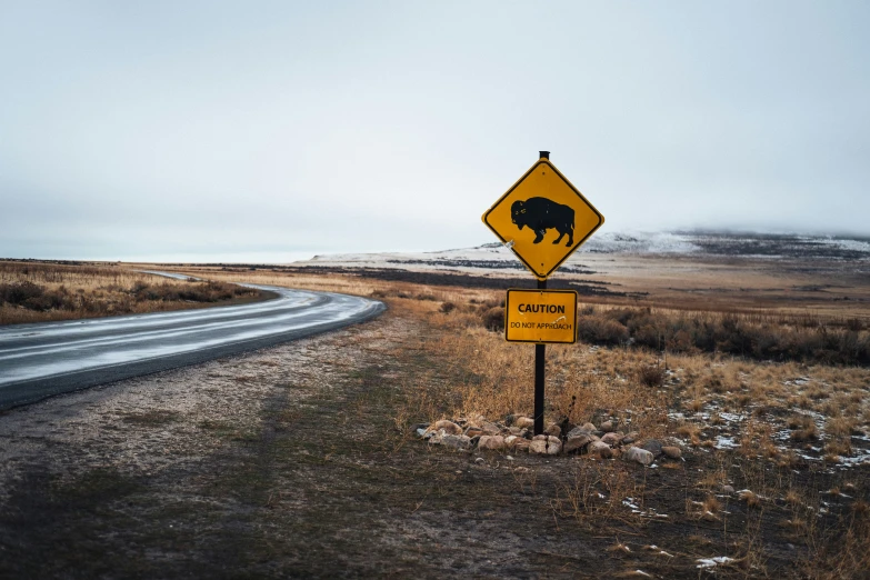 a road sign on the side of the road in the wilderness