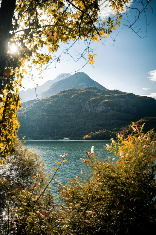 a view of a mountain from across a lake