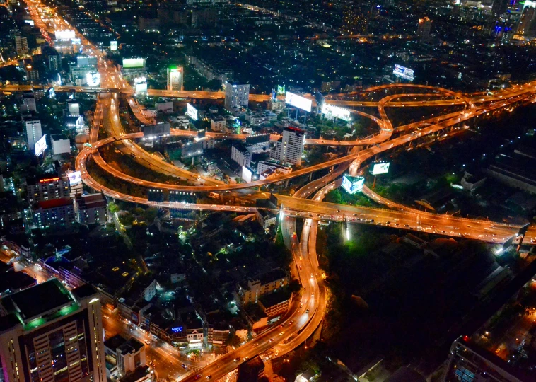 a view of a city from above at night