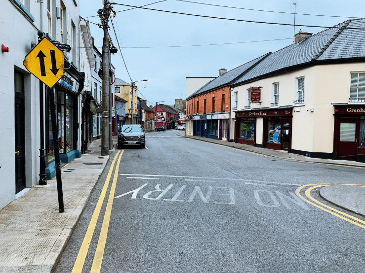 a picture of an empty town on a cloudy day