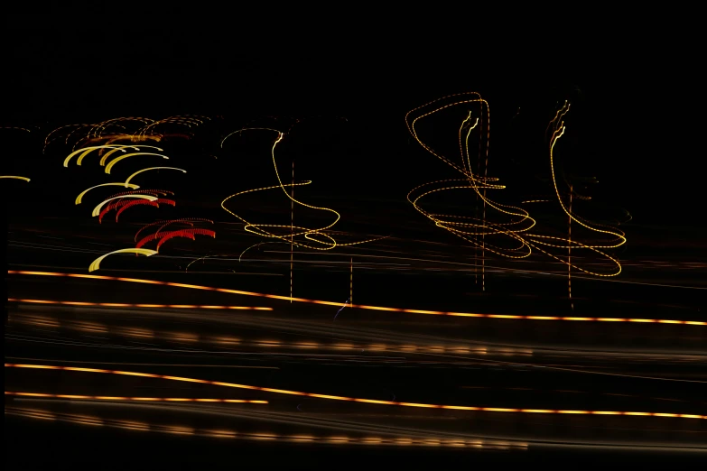 bright lights at night on the freeway are blurry