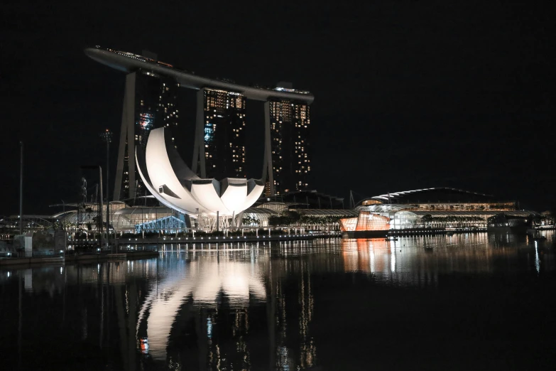 the giant statue is next to a body of water