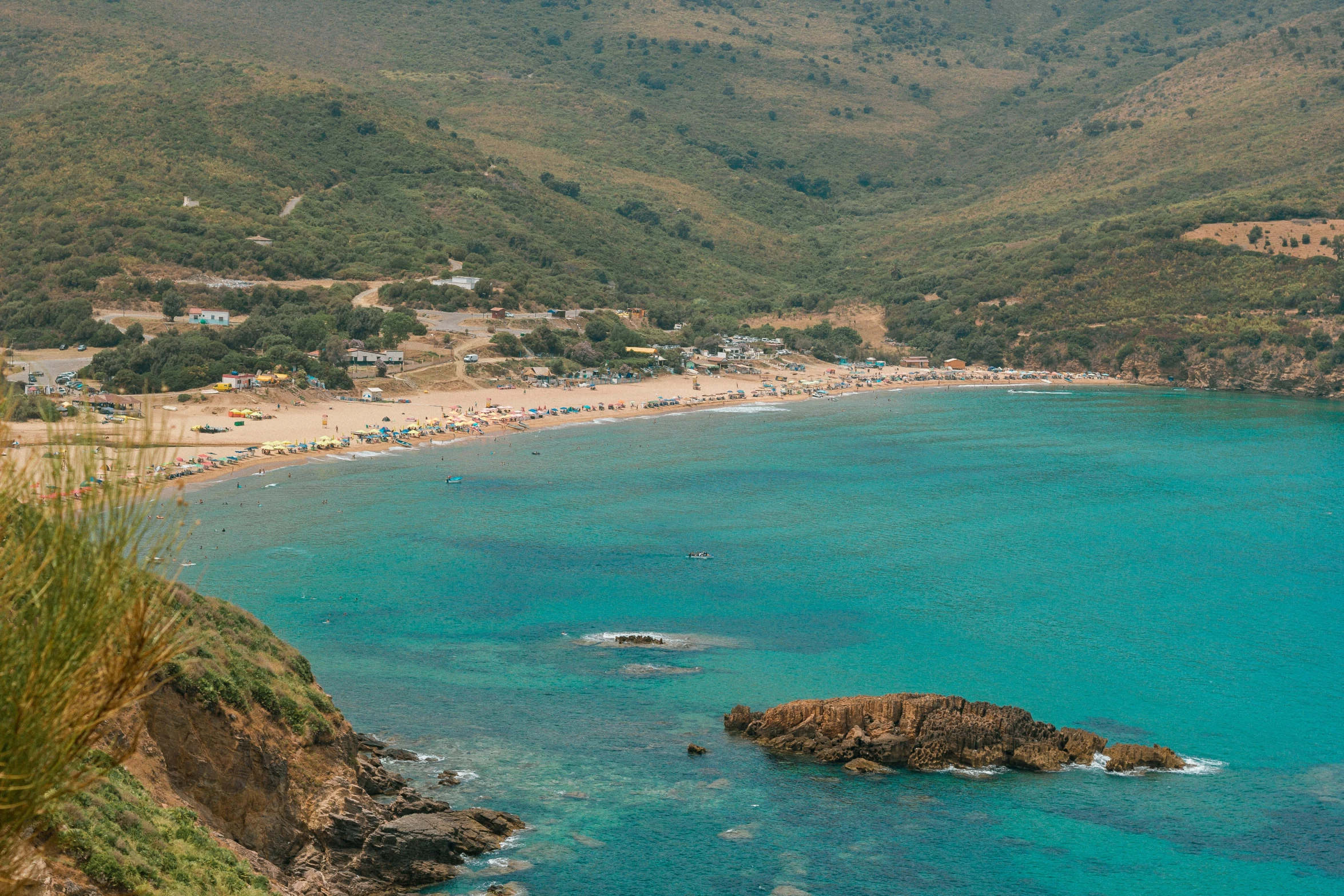 a view from above a body of water near a beach