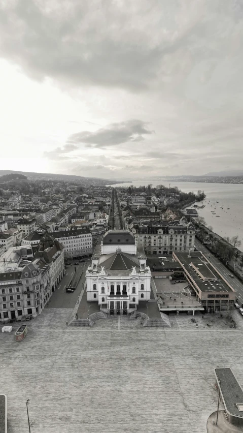 a black and white po of a large building