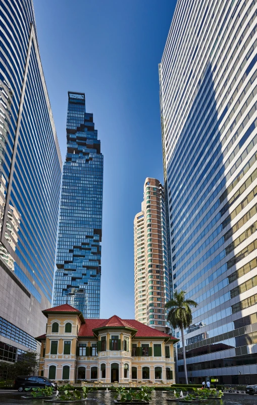 a group of buildings that are standing in the street