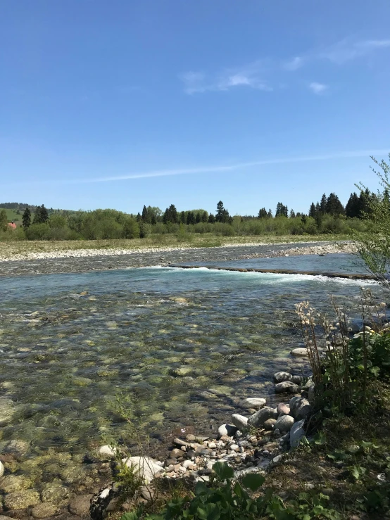 a body of water surrounded by rocks and trees